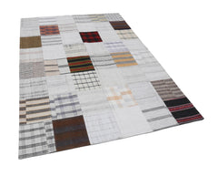 Kirk Yama Beige Patchwork Cotton Wool Handmade Area Rug 5'9'' x 7'11''