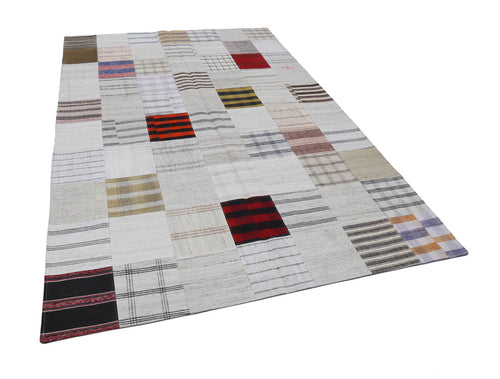 Handmade Area Rug – Durable Beige Patchwork Carpet | Cotton Wool Blend 6'8"x9'9"
