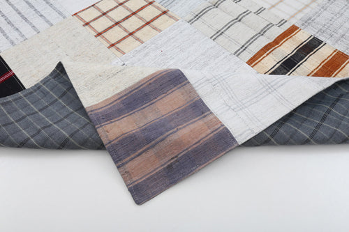 Handmade Area Rug – Beige Patchwork Cotton Wool Vintage Turkish Carpet 6'8''x9'11''