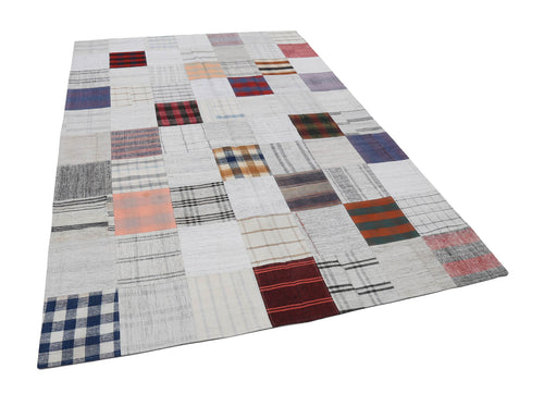 Handmade Area Rug - Kirk Yama Beige Patchwork Cotton Wool Rug 6'8" x 9'10"