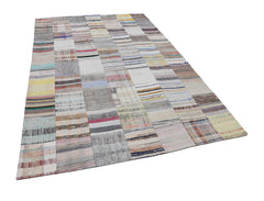 Kirk Yama Beige Patchwork Cotton Wool Handmade Area Rug 6'7'' x 9'10''