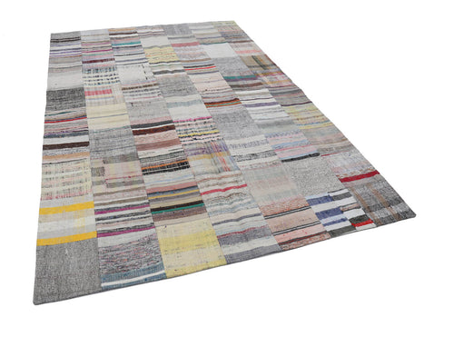 Kirk Yama Beige Patchwork Cotton Wool Handmade Area Rug 6'8'' x 9'10''