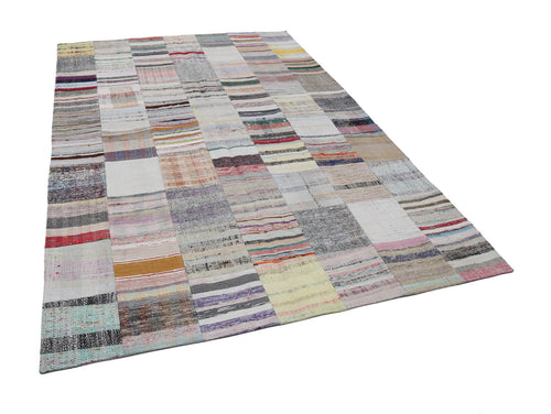 Kirk Yama Beige Patchwork Cotton Wool Handmade Area Rug 6'7'' x 9'10''