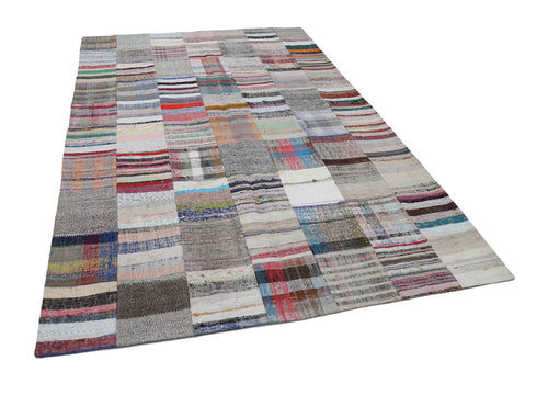 Handmade Area Rug - Kirk Yama Grey Patchwork Cotton Wool 6'7" x 9'11"