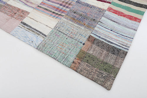 Handmade Area Rug - Kirk Yama Grey Patchwork Cotton Wool 6'7" x 9'11"