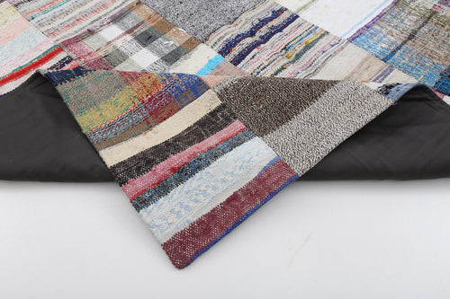Handmade Area Rug - Kirk Yama Grey Patchwork Cotton Wool 6'7" x 9'11"