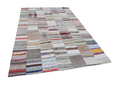 Handmade Area Rug - Beige Patchwork Wool Cotton Rug 6'7''x9'10'' by Agacan