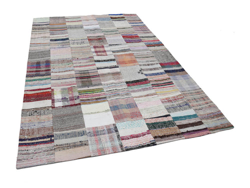 Handmade Area Rug – Beige Patchwork Cotton Wool Durable Woven Carpet 6'7"x9'11"