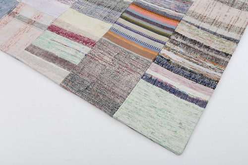 Handmade Area Rug – Beige Patchwork Cotton Wool Durable Woven Carpet 6'7"x9'11"