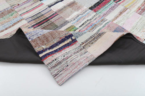 Handmade Area Rug – Beige Patchwork Cotton Wool Durable Woven Carpet 6'7"x9'11"