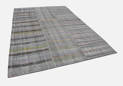 Handmade Area Rug - Turkish Patchwork Carpet 8'1"x11'6" Grey Cotton Wool