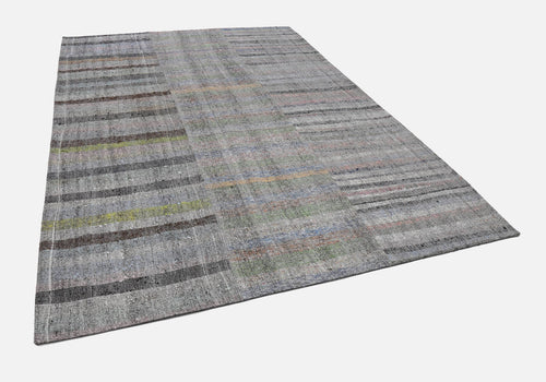 Handmade Area Rug - Turkish Patchwork Carpet 8'1"x11'6" Grey Cotton Wool