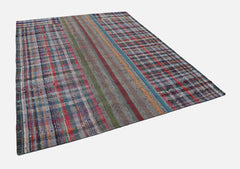 Handmade Area Rug - Kirk Yama Grey Patchwork Cotton Wool 8'x10' Classic Carpet