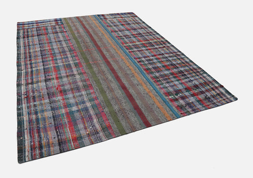 Handmade Area Rug - Kirk Yama Grey Patchwork Cotton Wool 8'x10' Classic Carpet