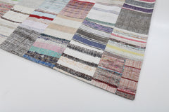 Handmade Area Rug in Beige Patchwork | Soft Texture Cotton Wool Rug for Living Room Floor Decor