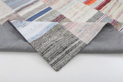 Handmade Area Rug in Beige Patchwork | Soft Texture Cotton Wool Rug for Living Room Floor Decor