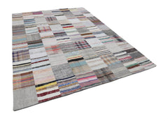 Handmade Area Rug – Turkish Patchwork Beige Cotton Wool Carpet 8'2'' x 11'1''