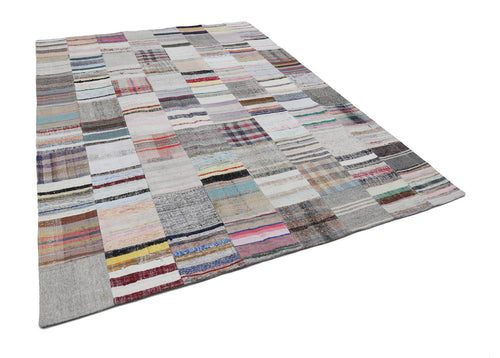 Handmade Area Rug – Turkish Patchwork Beige Cotton Wool Carpet 8'2'' x 11'1''