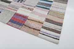 Handmade Area Rug – Turkish Patchwork Beige Cotton Wool Carpet 8'2'' x 11'1''