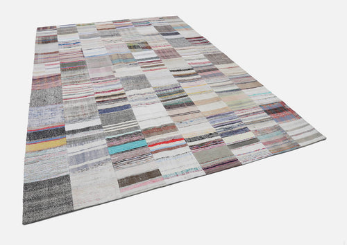 Handmade Area Rug - Kirk Yama Beige Patchwork Cotton Wool Carpet 8'2''x11'6''