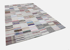 Kirk Yama Beige Patchwork Cotton Wool Handmade Area Rug 8'2'' x 12'2''
