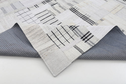 Handmade Area Rug - Beige Patchwork Cotton Wool Vintage Turkish Carpet 8'4''x10'