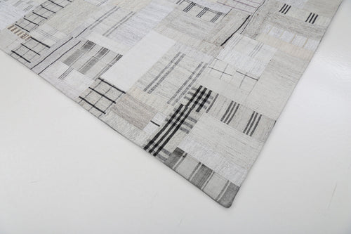 Handmade Area Rug - Beige Patchwork Cotton Wool Vintage Turkish Carpet 8'4''x10'