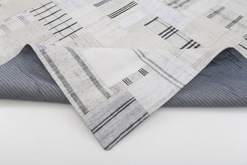 Handmade Area Rug - Beige Patchwork Cotton Wool Vintage Turkish Carpet 8'4''x10'