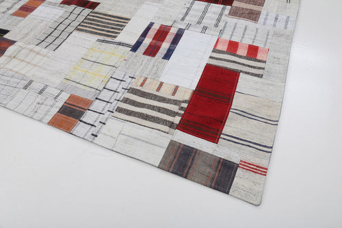 Kirk Yama Grey Patchwork Cotton Wool Handmade Area Rug 8'2'' x 10'0''