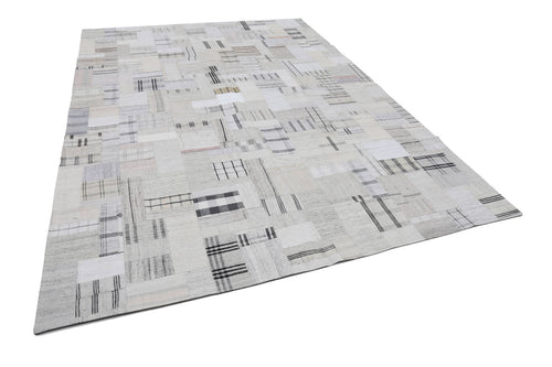 Handmade Area Rug – Beige Patchwork Cotton Wool Vintage Turkish Carpet 8'8''x12'0''