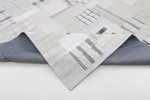 Handmade Area Rug – Beige Patchwork Cotton Wool Vintage Turkish Carpet 8'8''x12'0''