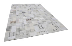 Handmade Area Rug - Beige Patchwork Cotton Wool Vintage Turkish Carpet 8'8" x 12'0"