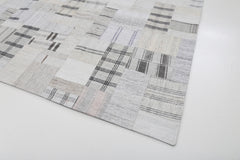 Handmade Area Rug - Beige Patchwork Cotton Wool Vintage Turkish Carpet 8'8" x 12'0"