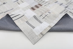 Handmade Area Rug - Beige Patchwork Cotton Wool Vintage Turkish Carpet 8'8" x 12'0"