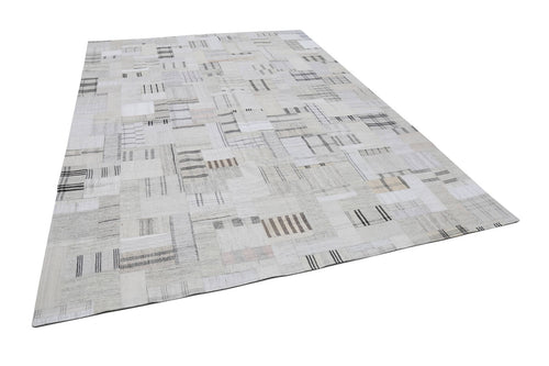 Handmade Area Rug - Kirk Yama Beige Patchwork Cotton Wool Carpet 8'8'' x 12'2''