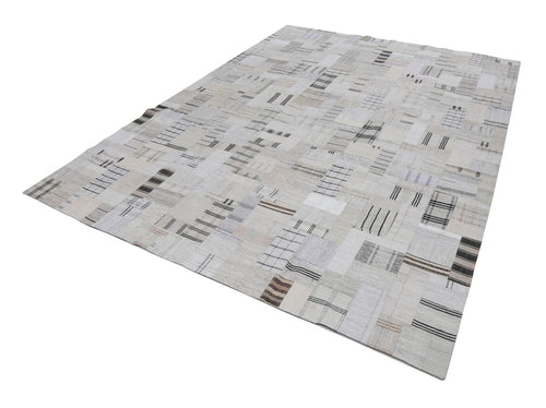 Handmade Area Rug - Kirk Yama Beige Patchwork Cotton Wool Rug 9'9'' x 13'2''