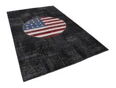 Flag Patchwork White Figured Cotton Wool Handmade Area Rug 6'7'' x 9'11''