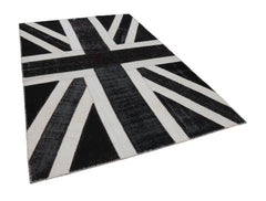 Flag Patchwork White Figured Cotton Wool Handmade Area Rug 6'8'' x 9'11''