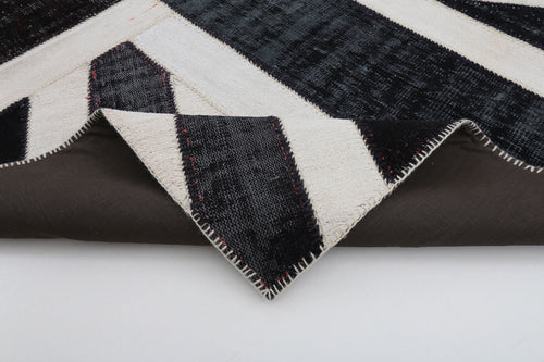 Flag Patchwork White Figured Cotton Wool Handmade Area Rug 6'8'' x 9'11''