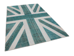 Flag Patchwork Blue Figured Cotton Wool Handmade Area Rug 6'7'' x 9'10''