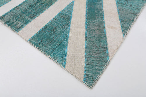 Flag Patchwork Blue Figured Cotton Wool Handmade Area Rug 6'7'' x 9'10''