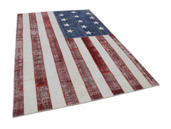 Flag Patchwork Red Figured Cotton Wool Handmade Area Rug 6'8'' x 9'10''