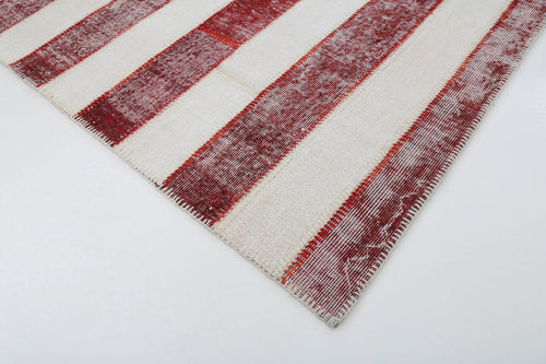 Flag Patchwork Red Figured Cotton Wool Handmade Area Rug 6'8'' x 9'10''