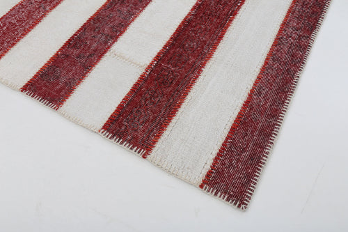 Flag Patchwork Red Figured Cotton Wool Handmade Area Rug 6'8'' x 9'10''