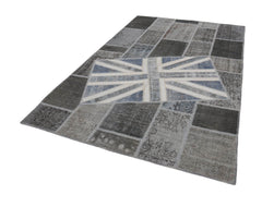 Flag Patchwork Grey Figured Cotton Wool Handmade Area Rug 6'7'' x 9'11''