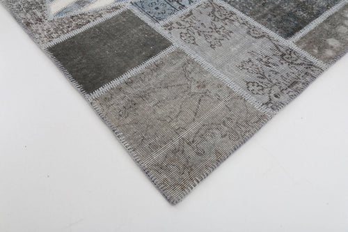 Flag Patchwork Grey Figured Cotton Wool Handmade Area Rug 6'7'' x 9'11''