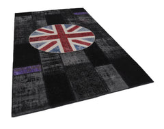 Flag Patchwork Black Figured Cotton Wool Handmade Area Rug 6'6'' x 10'0''