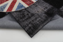 Flag Patchwork Black Figured Cotton Wool Handmade Area Rug 6'6'' x 10'0''