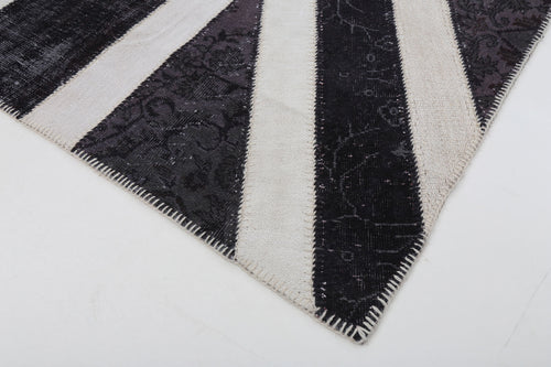 Flag Patchwork Black Figured Cotton Wool Handmade Area Rug 6'9'' x 9'10''