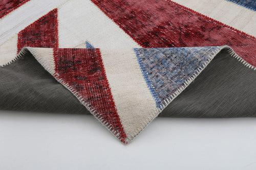 Flag Patchwork Red Figured Cotton Wool Handmade Area Rug 6'9'' x 10'0''